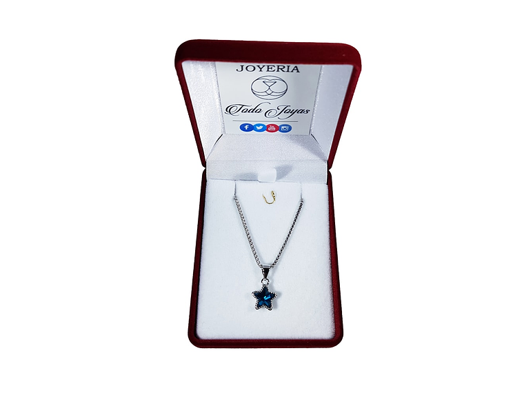 Collar Estrella Circon Azul Plateado 2
