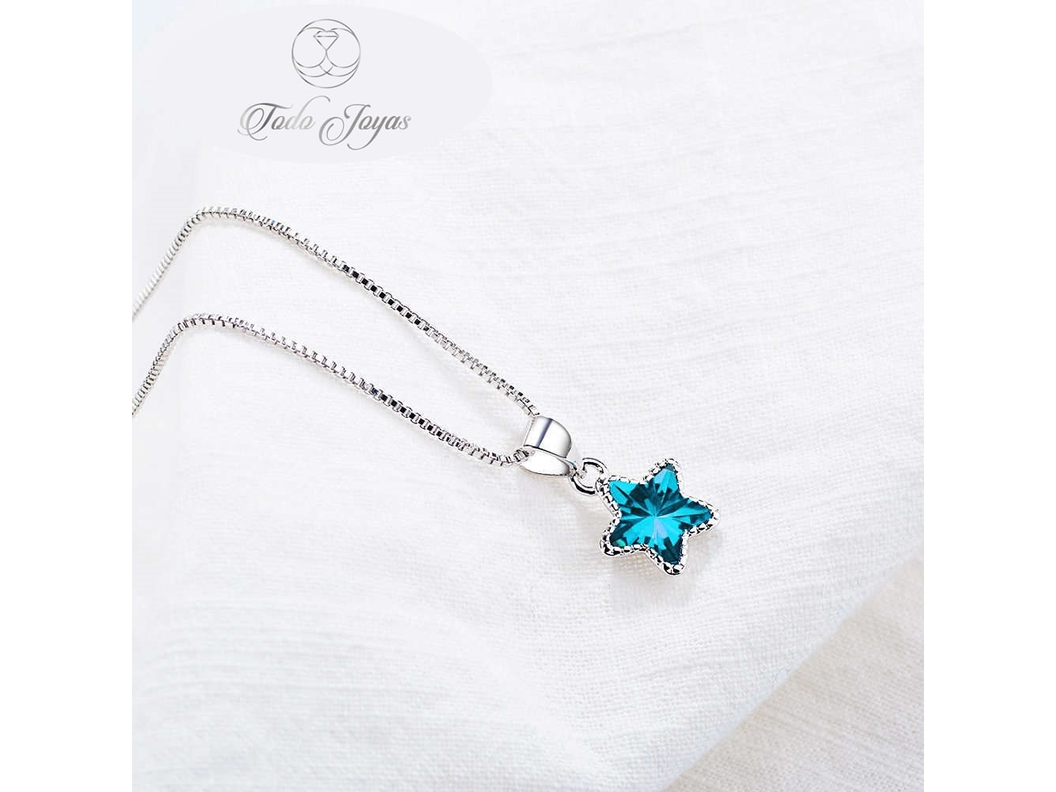 Collar Estrella Circon Azul Plateado 3