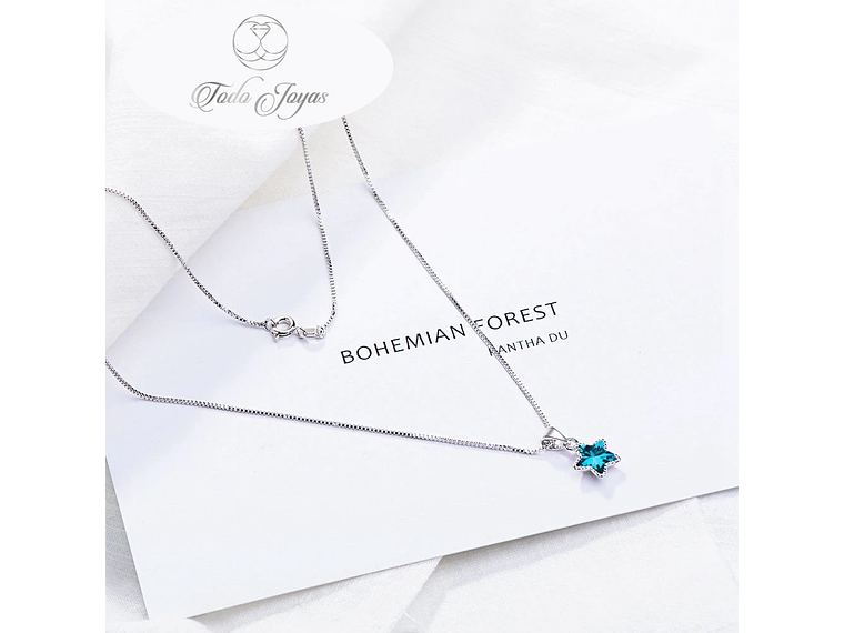 Collar Estrella Circon Azul Plateado 4