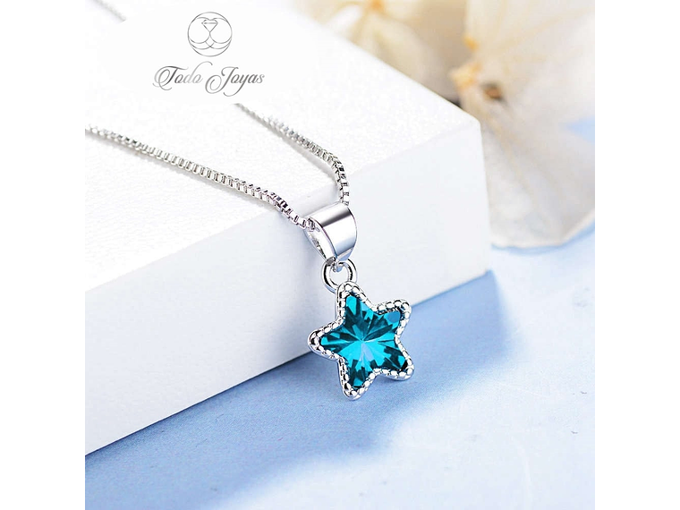 Collar Estrella Circon Azul Plateado 5