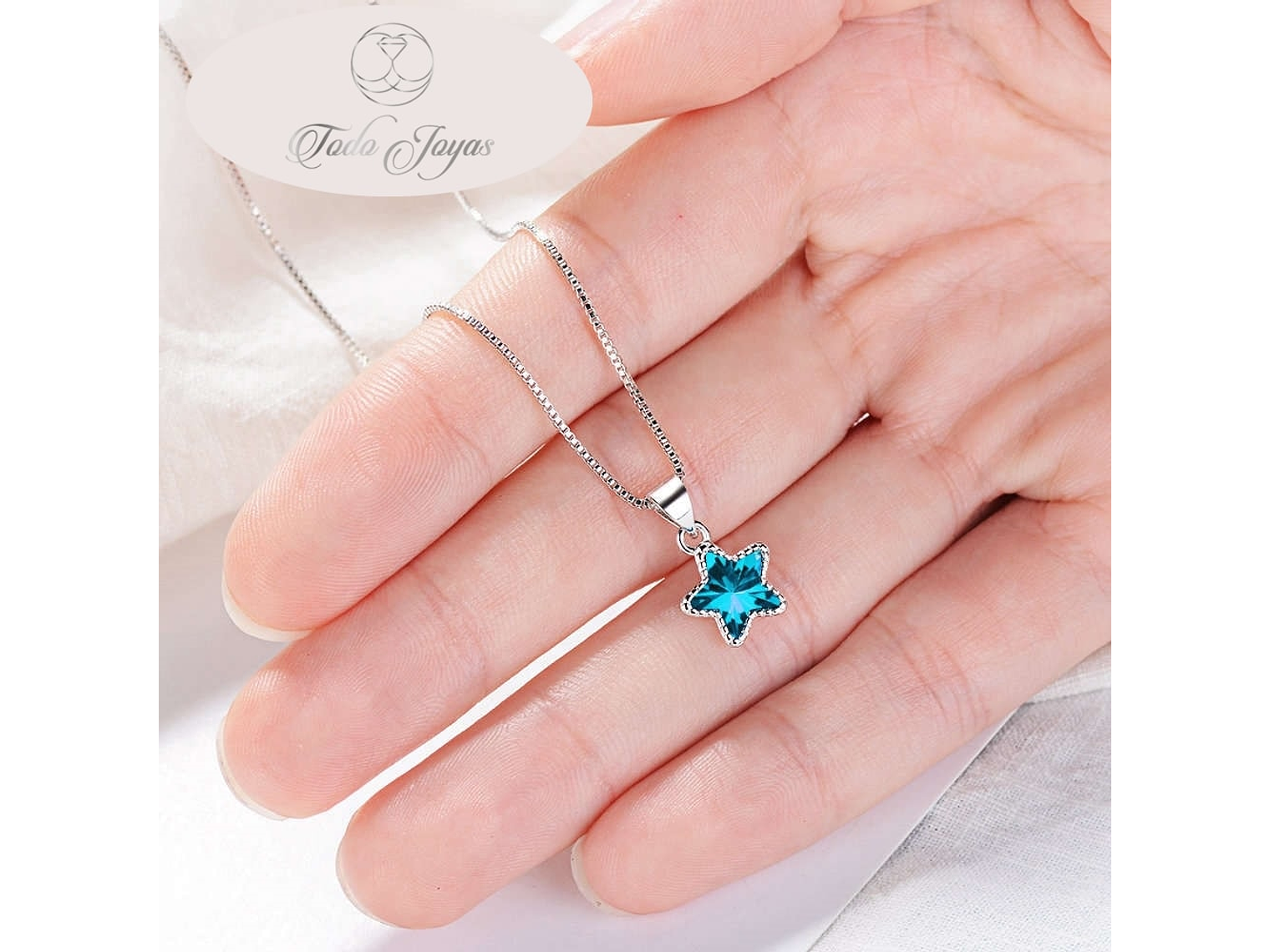Collar Estrella Circon Azul Plateado 6