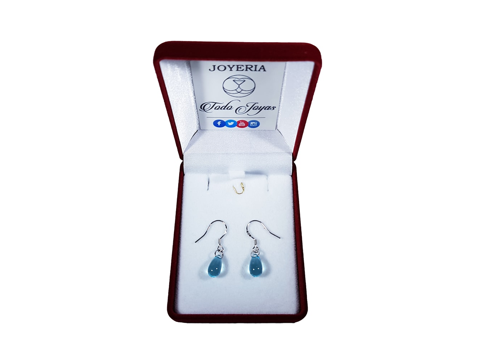 Aros Gota Cristal Celeste Colgante 2