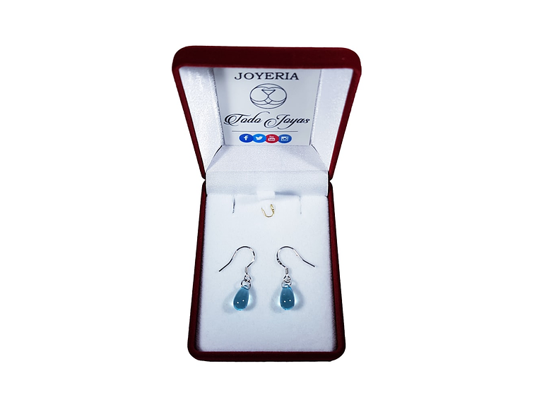 Aros Gota Cristal Celeste Colgante 2