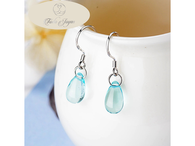 Aros Gota Cristal Celeste Colgante 4