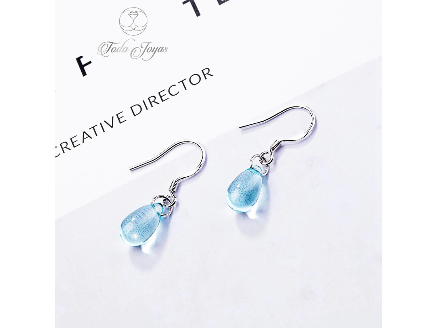 Aros Gota Cristal Celeste Colgante 5