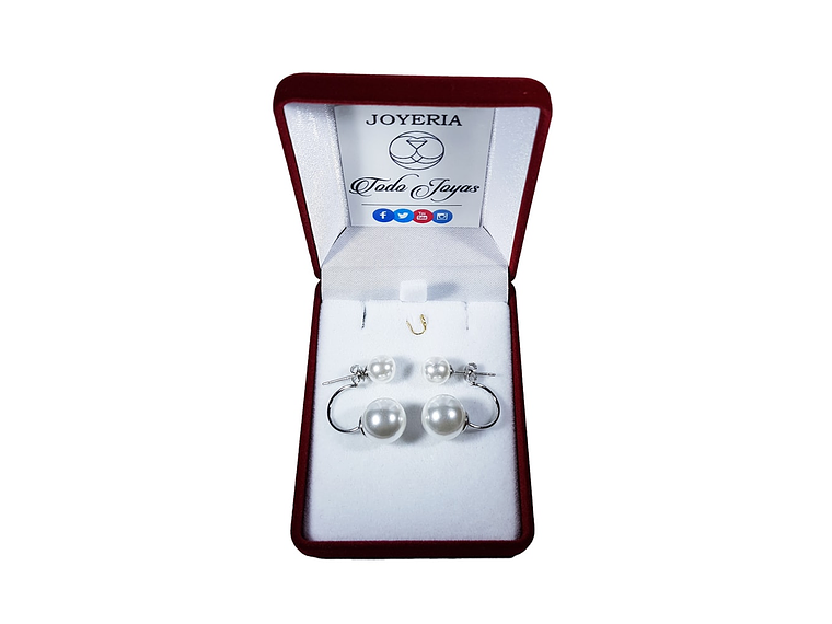 Aros Perla Doble Plateado 2