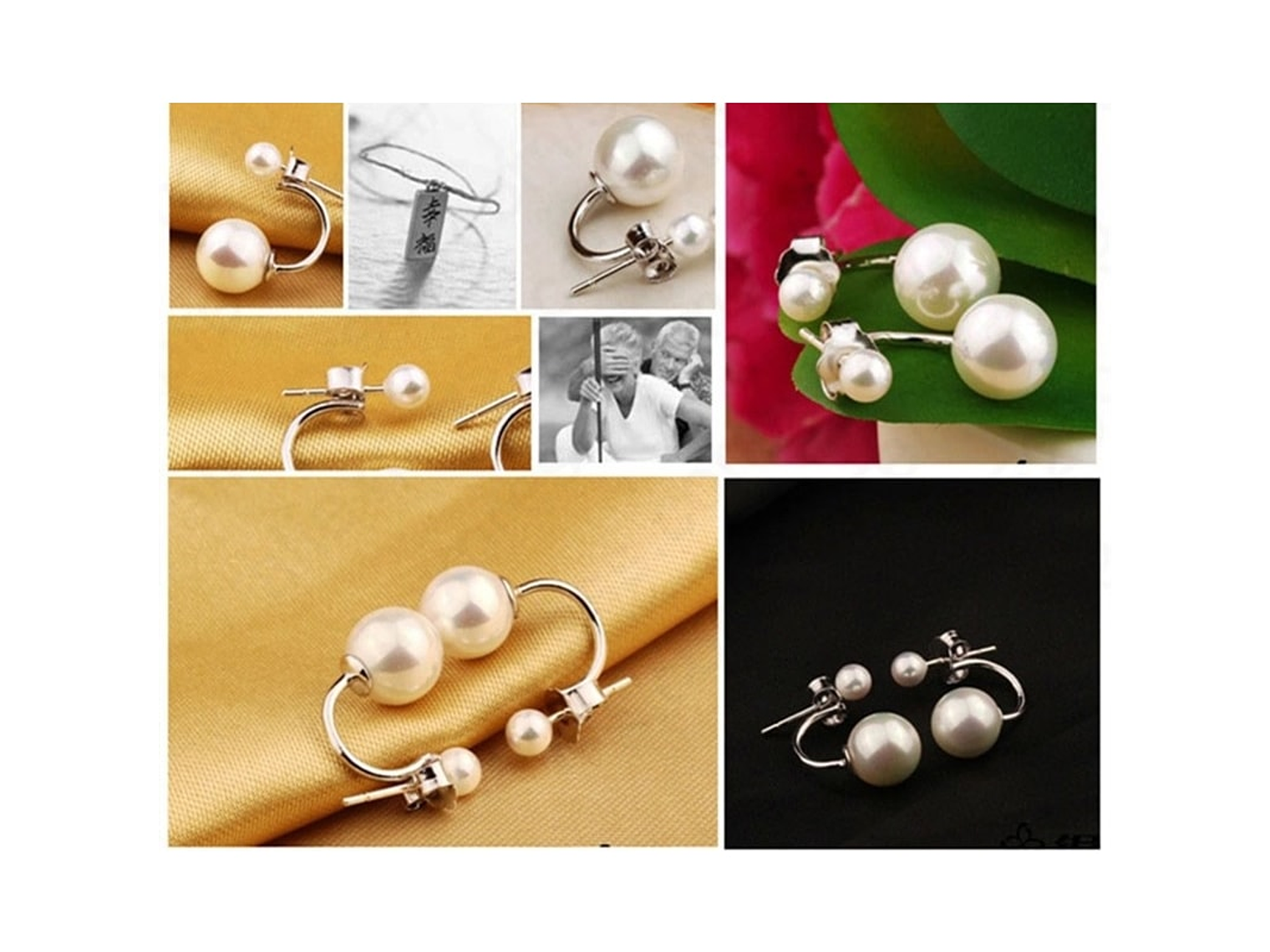 Aros Perla Doble Plateado 4