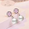 Aros Perla Con Circones Rosa Plateado