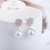 Aros Perla Con Circones Rosa Plateado