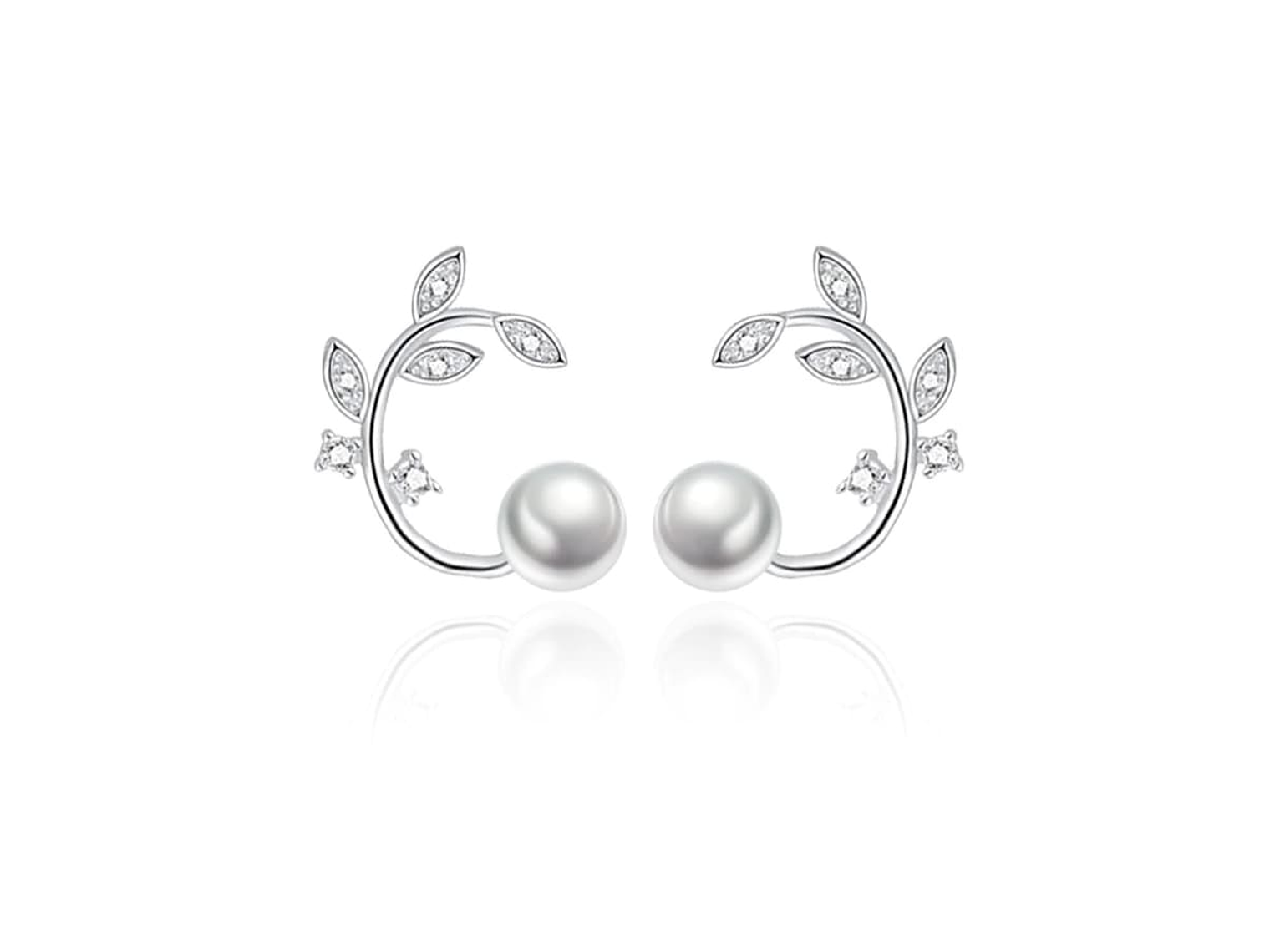 Aros Perla y Hojas Circones Plateado 1