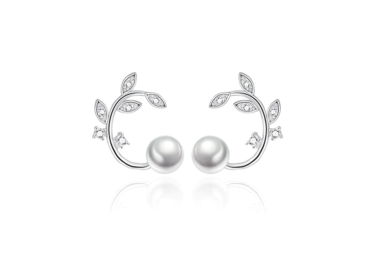 Aros Perla y Hojas Circones Plateado 1