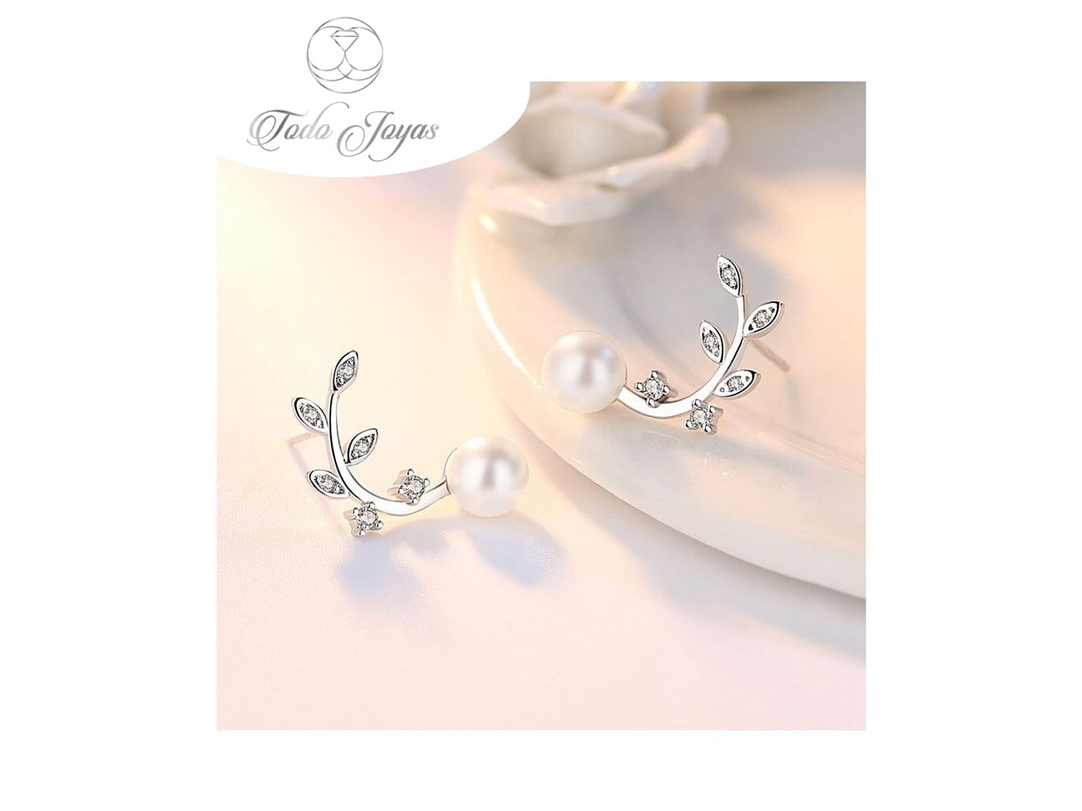 Aros Perla y Hojas Circones Plateado 3