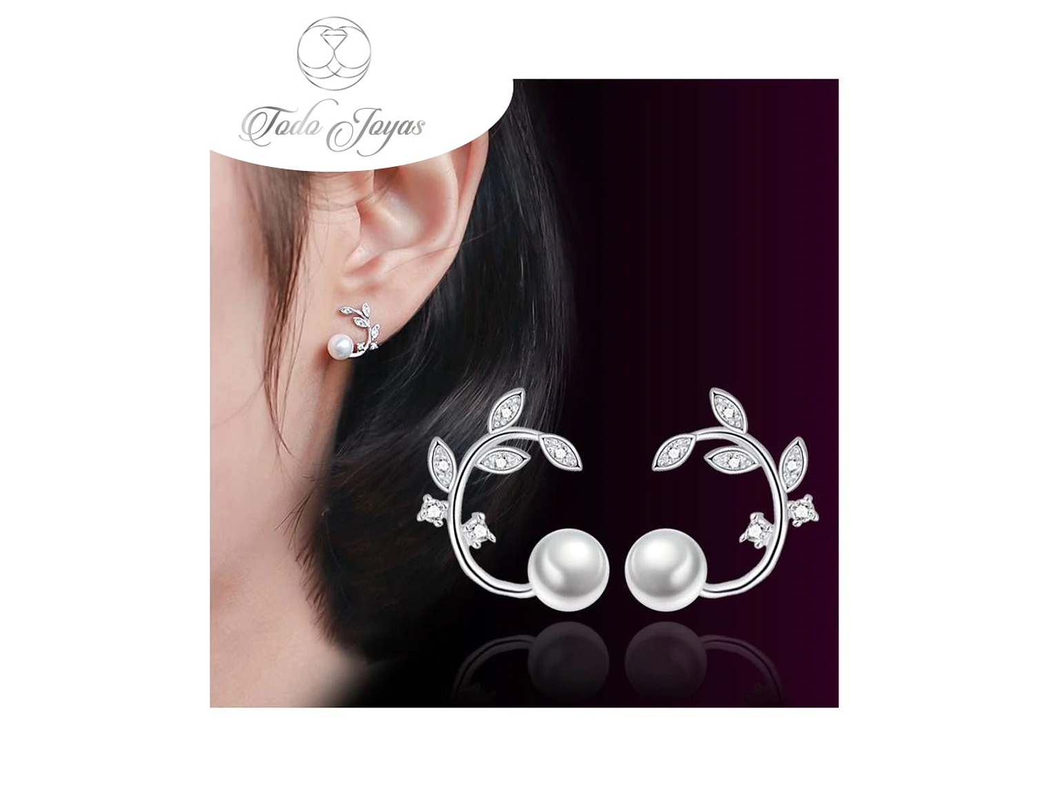 Aros Perla y Hojas Circones Plateado 4