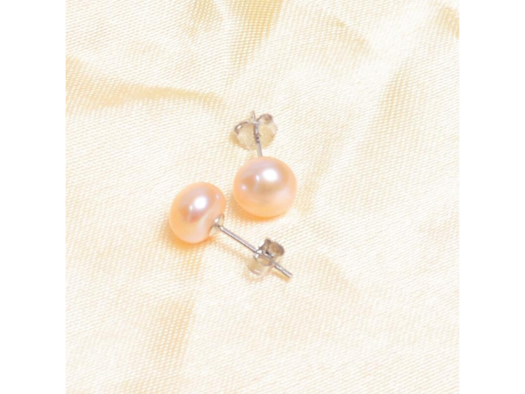 Aros Plata 925 Pasador Perla Rosada 3