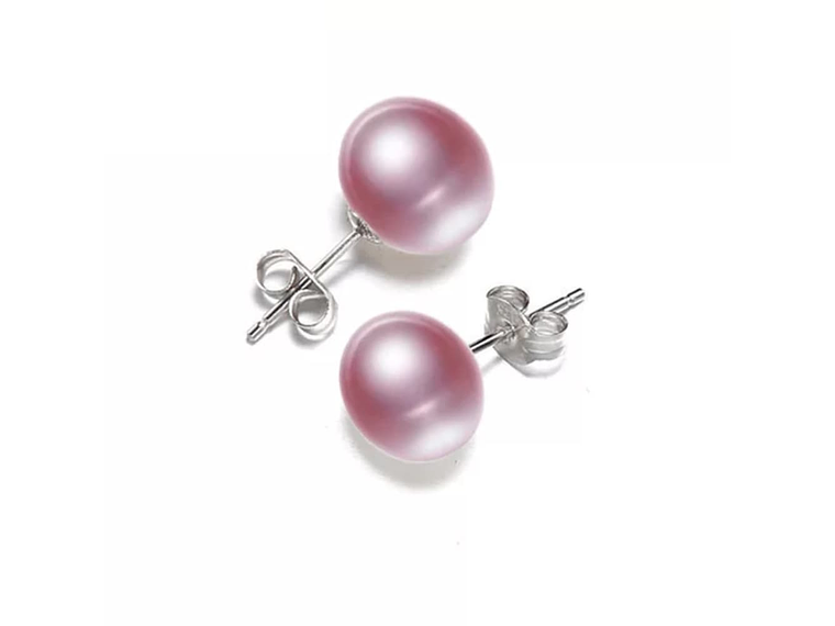 Aros Plata 925 Pasador Perla Morada 1
