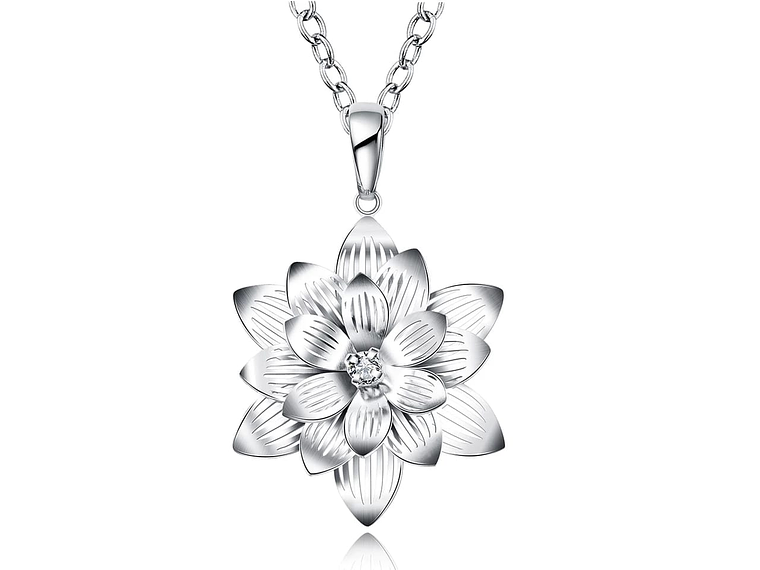Collar Colgante Flor de Loto Plateado 1