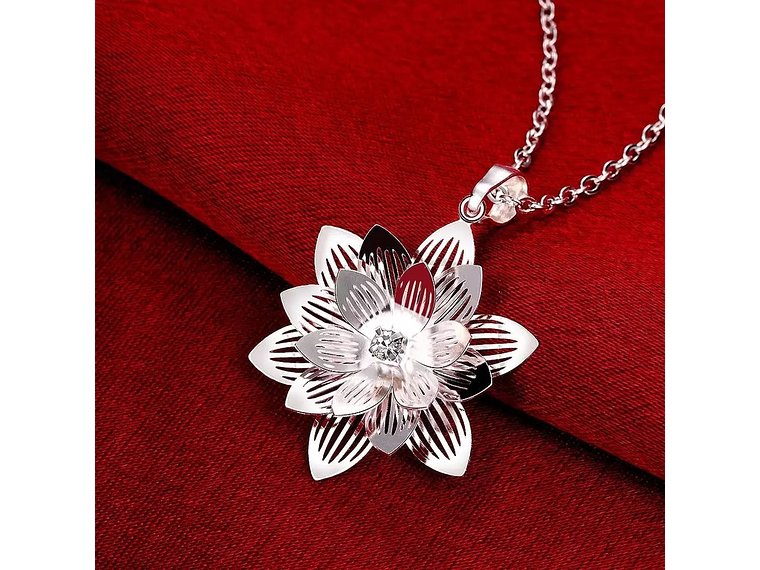 Collar Colgante Flor de Loto Plateado 5