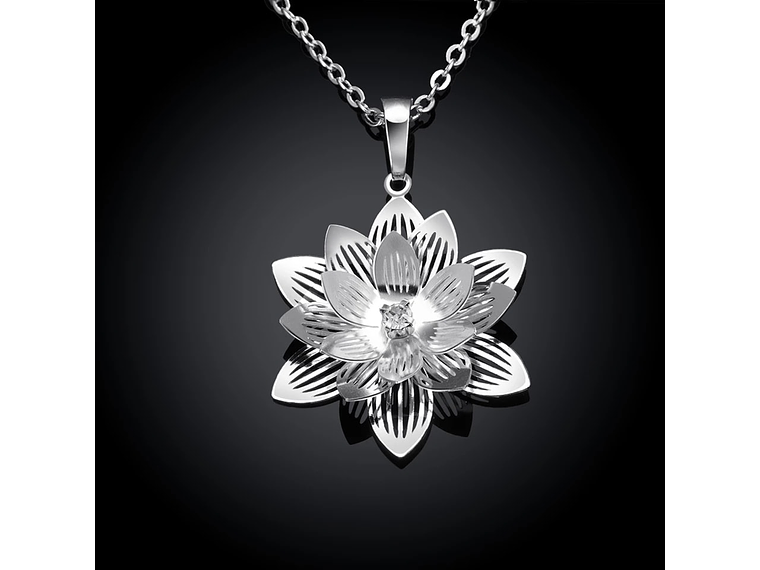 Collar Colgante Flor de Loto Plateado 6