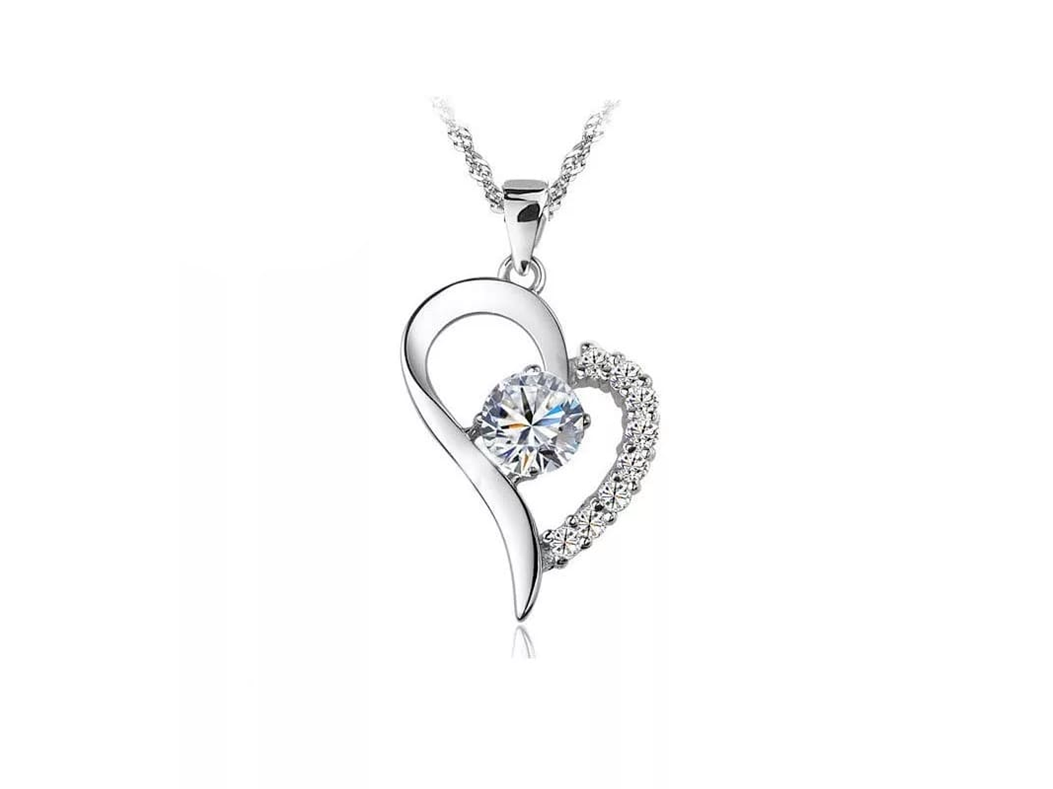 Collar Colgante Corazon con Circones Plateado 1