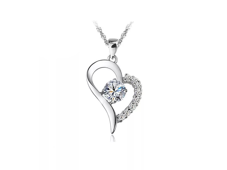 Collar Colgante Corazon con Circones Plateado 1