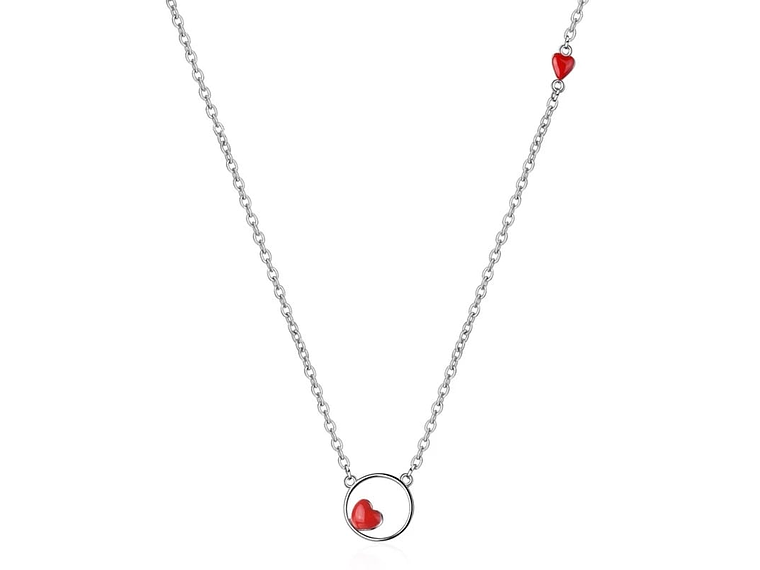 Collar Colgante Corazon Circulo Plateado 1