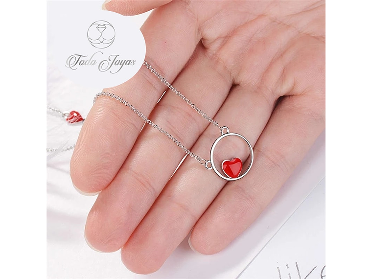 Collar Colgante Corazon Circulo Plateado 4