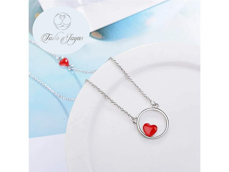 Collar Colgante Corazon Circulo Plateado 5