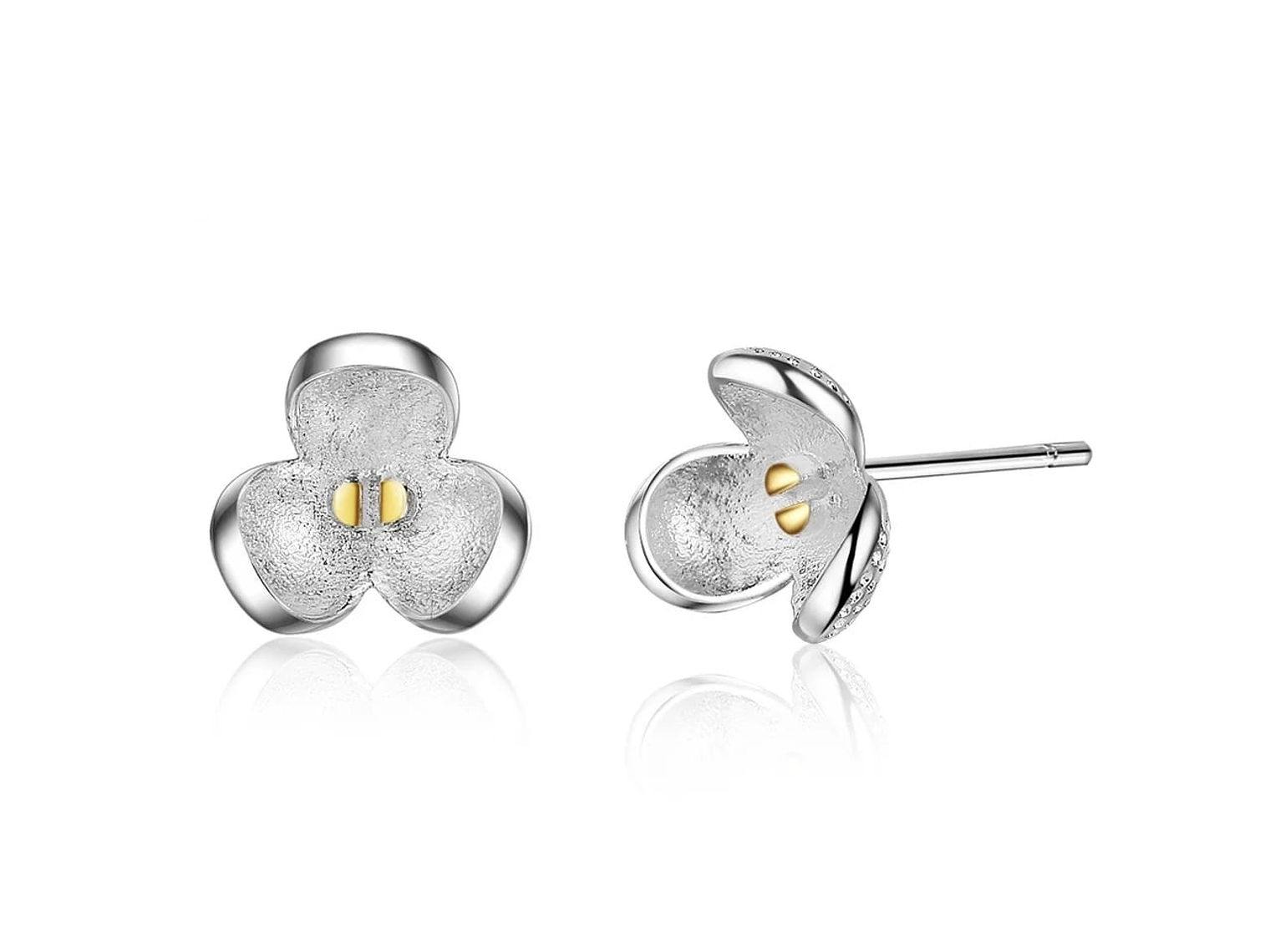 Aros de Flor Tres Petalos Plateados 1