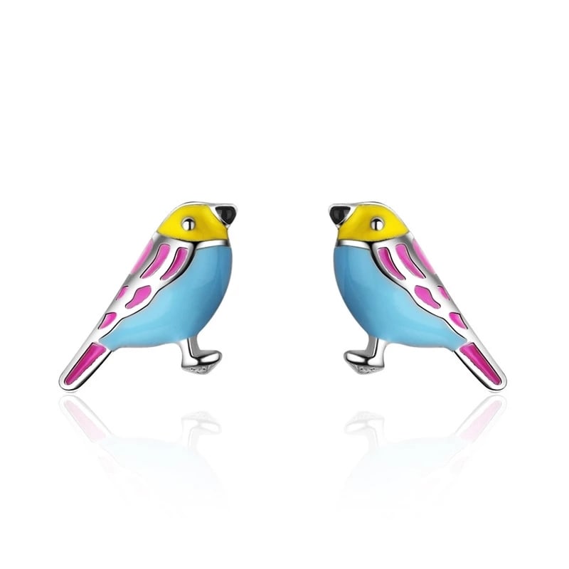 Aros de Pajaro Multicolor Plateado