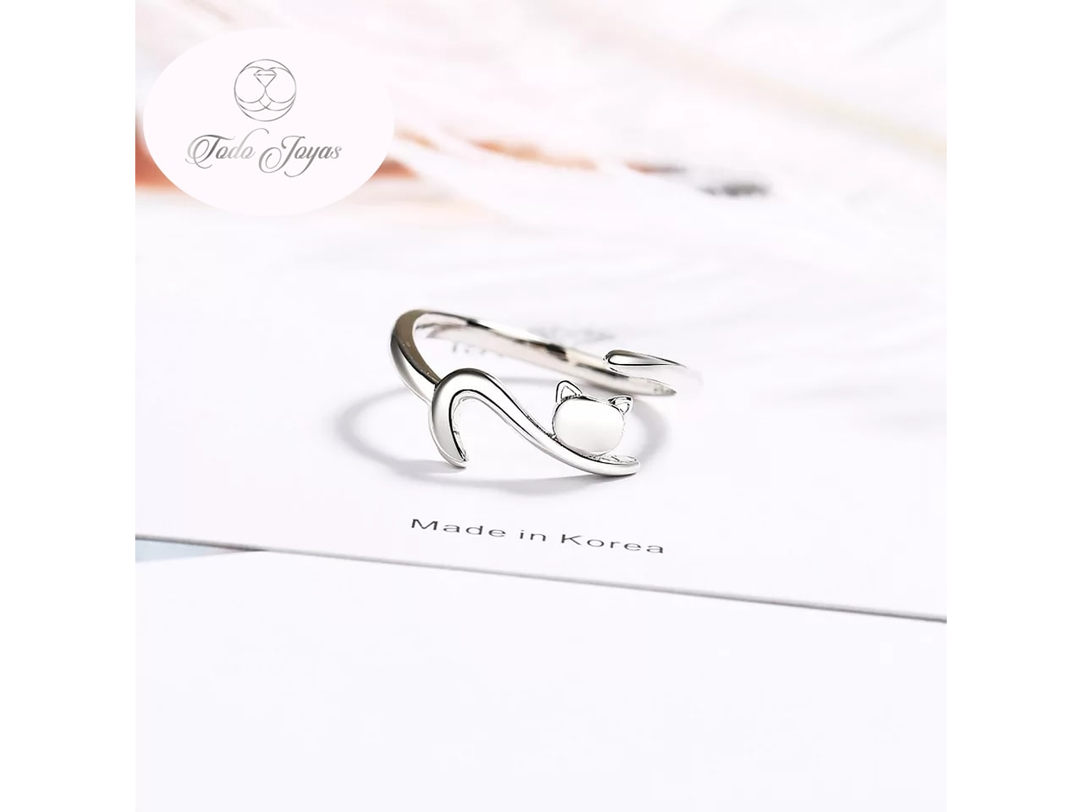 Anillo Forma de Gato Plateado 5