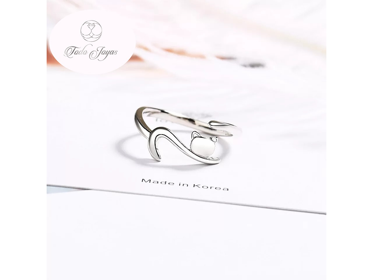 Anillo Forma de Gato Plateado 5
