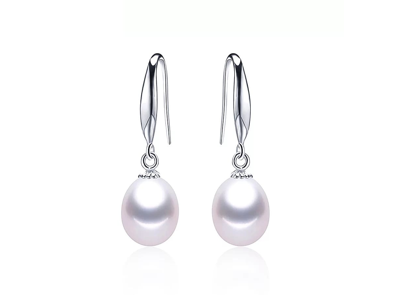 Aros Plata 925 Perla Colgante Blanco 1
