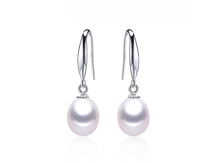 Aros Plata 925 Perla Colgante Blanco 1