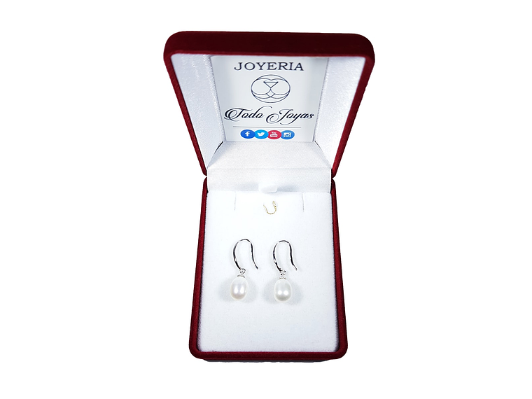 Aros Plata 925 Perla Colgante Blanco 2