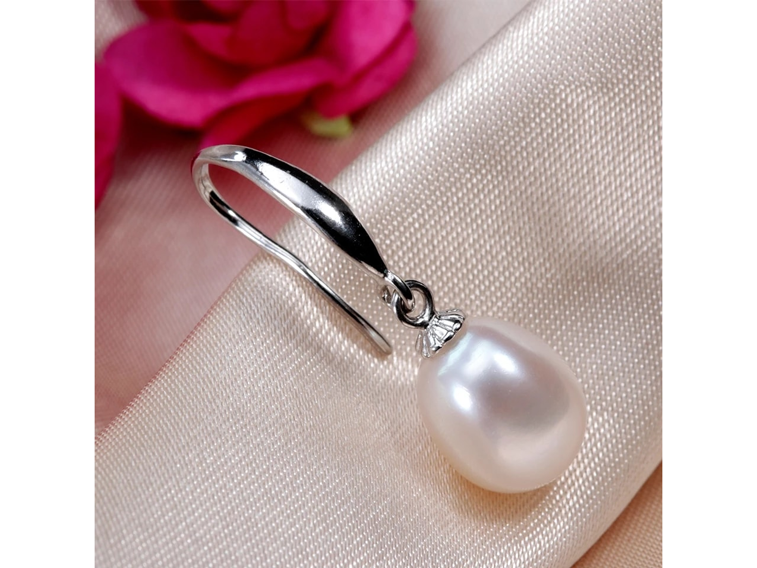 Aros Plata 925 Perla Colgante Blanco 4