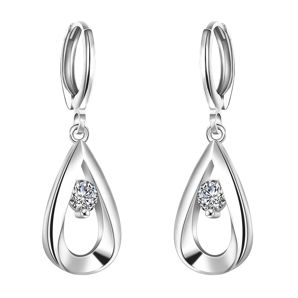 Aros de Gotas Circon Blanco Plateado