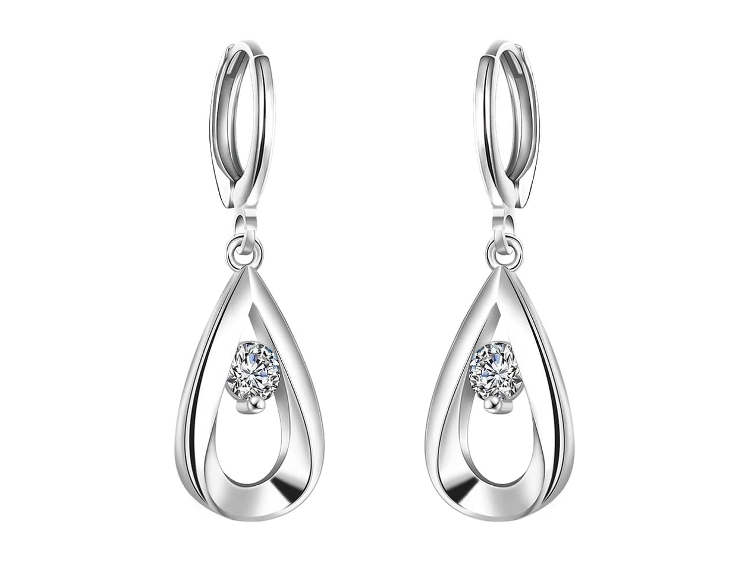 Aros de Gotas Circon Blanco Plateado 1