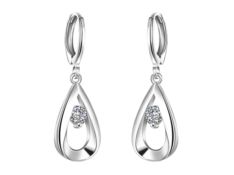 Aros de Gotas Circon Blanco Plateado 1