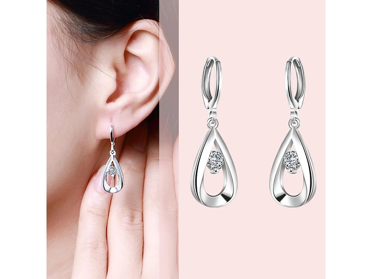 Aros de Gotas Circon Blanco Plateado 3