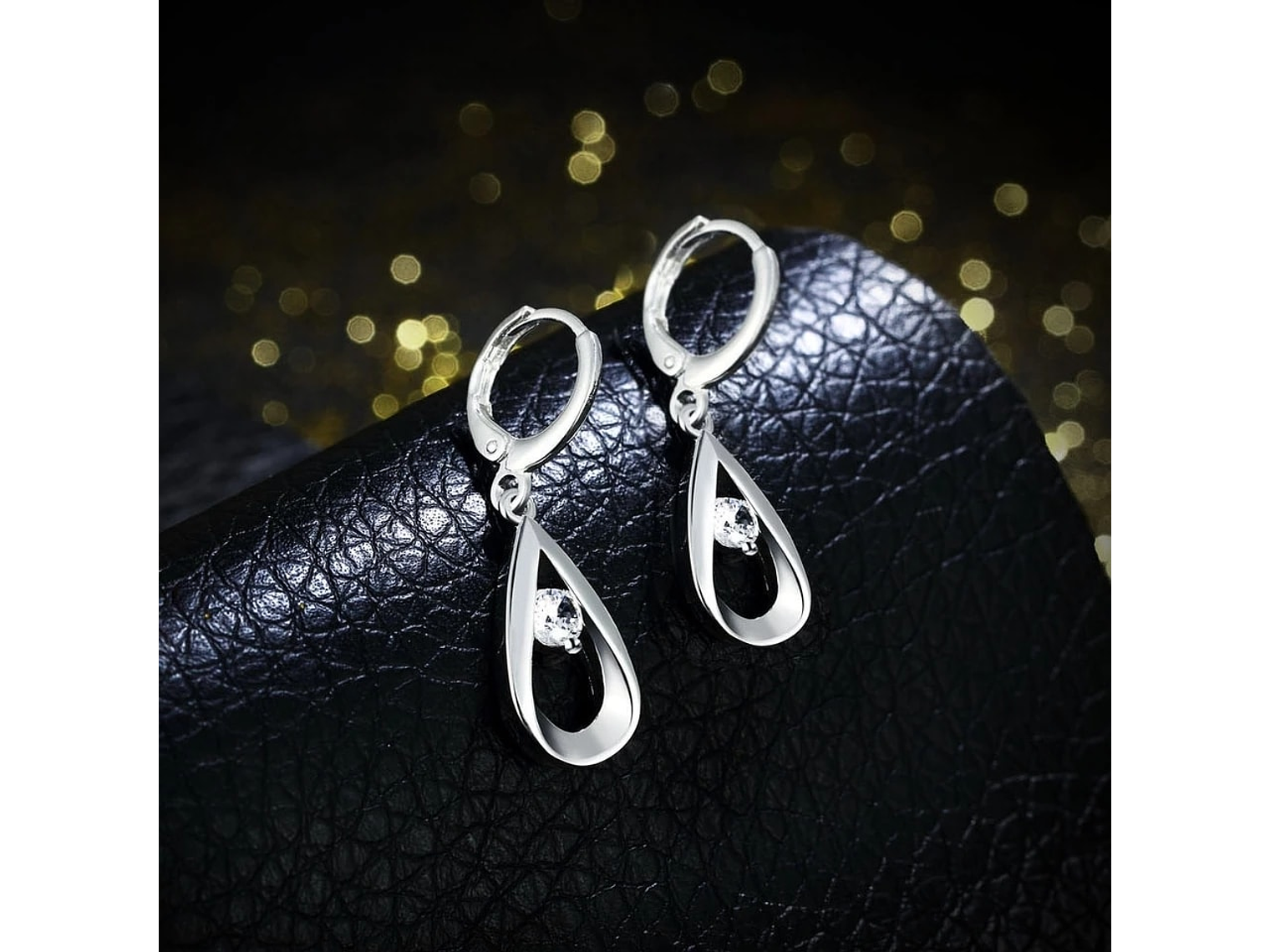 Aros de Gotas Circon Blanco Plateado 5