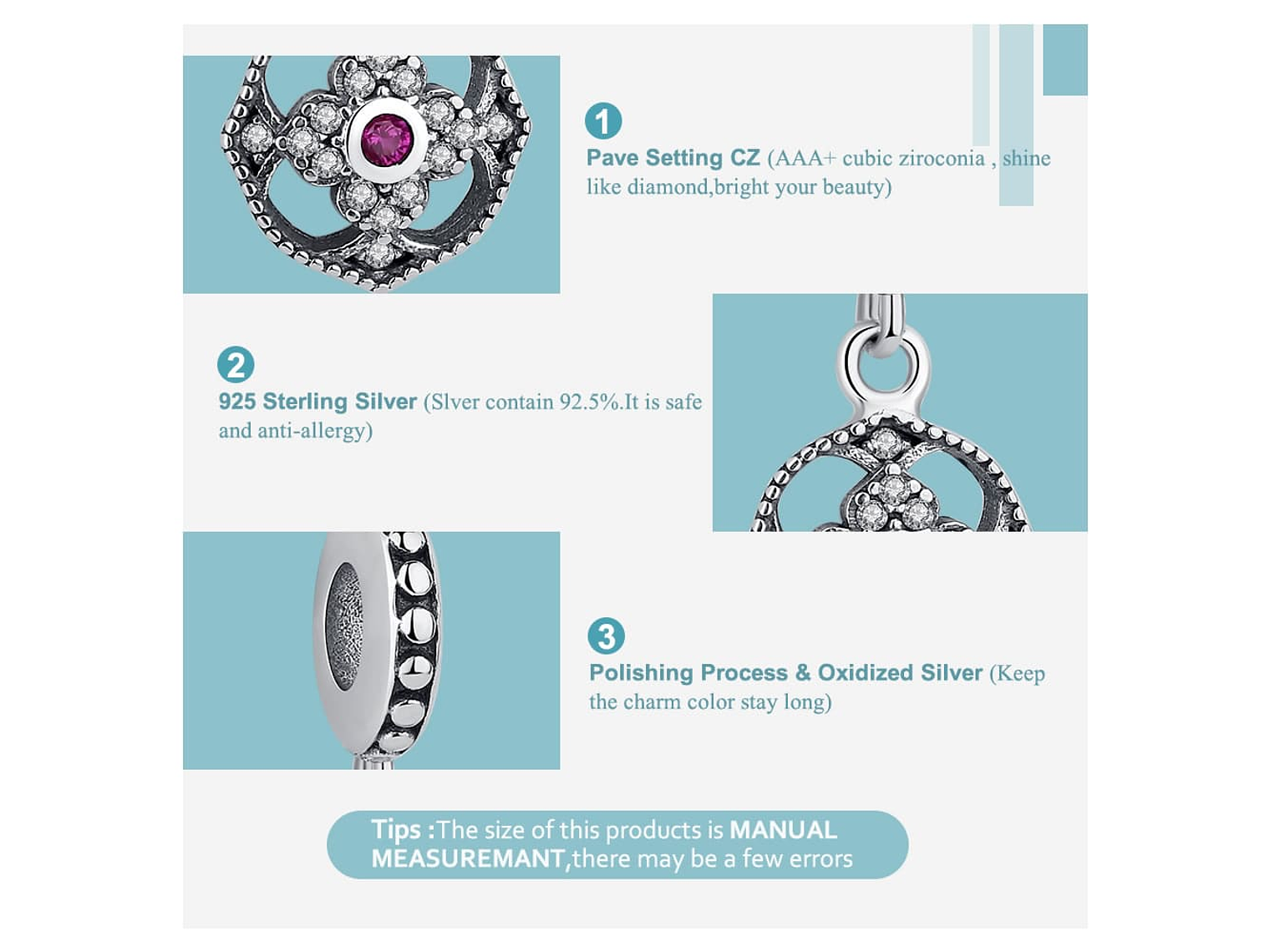 Charm Dije Plata 925 Rosa Circones 4