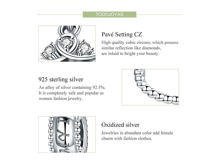 Charm Dije Plata 925 Corona Princesa 4