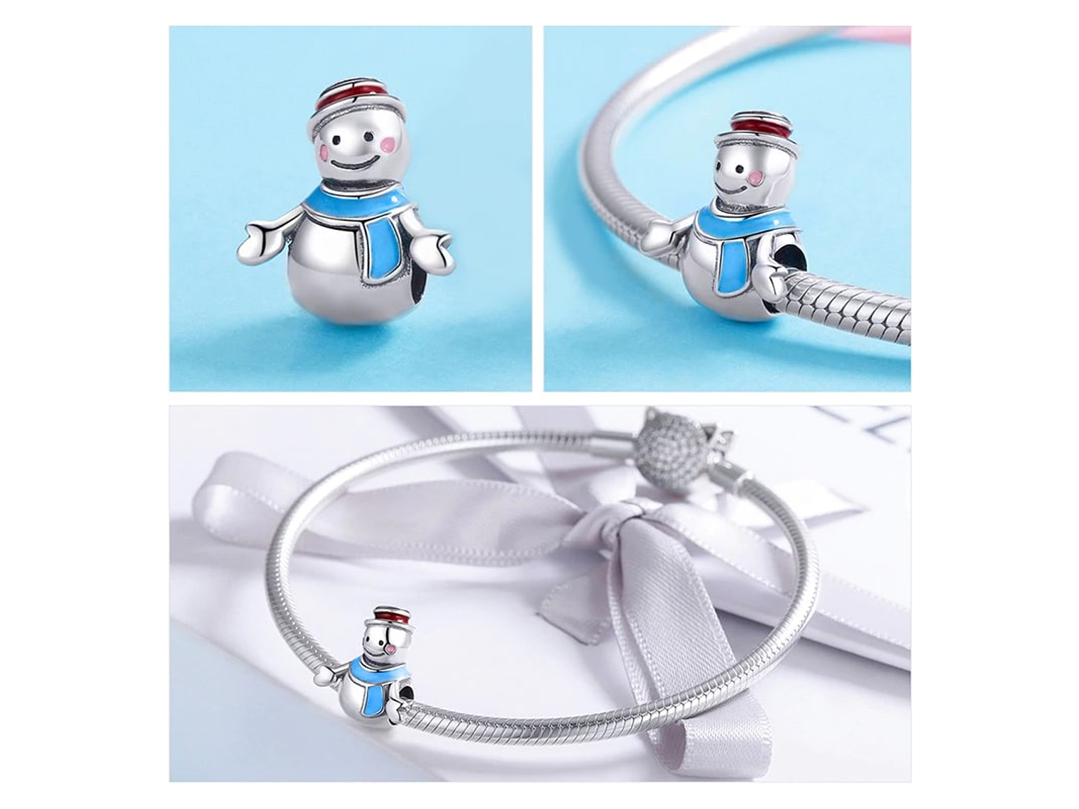 Charm Dije Plata 925 Muñeco de Nieve 3