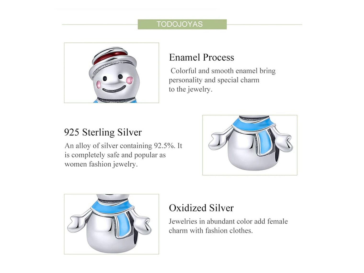 Charm Dije Plata 925 Muñeco de Nieve 5