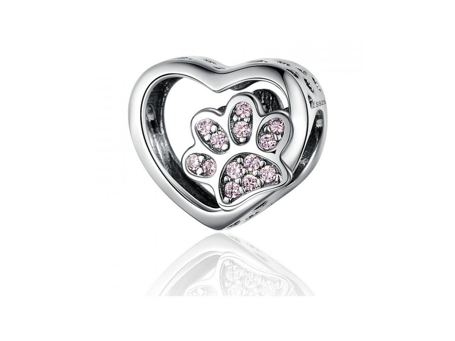 Charm Dije Plata 925 Corazon Patita Rosa Mascota 1