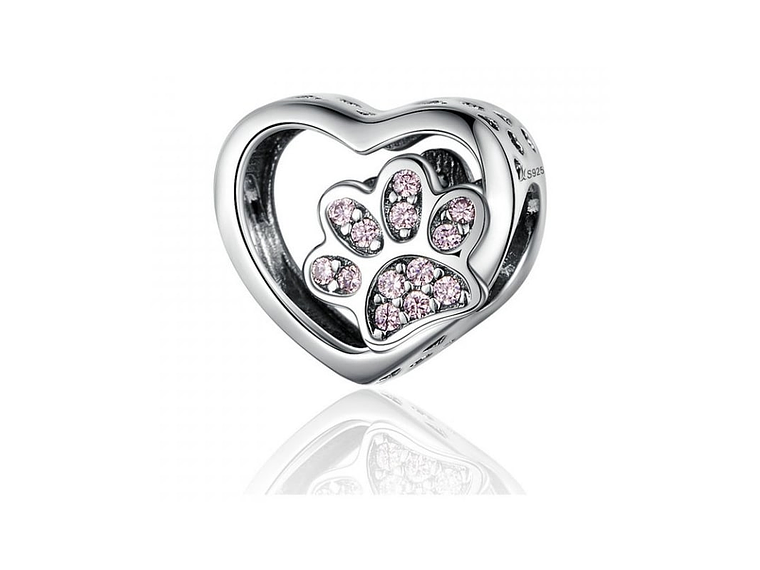 Charm Dije Plata 925 Corazon Patita Rosa Mascota 1