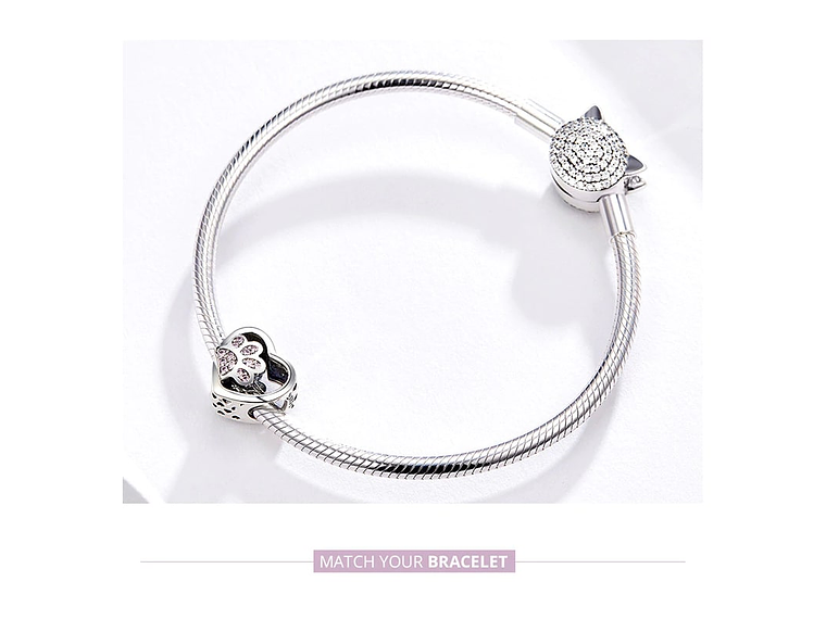 Charm Dije Plata 925 Corazon Patita Rosa Mascota 3