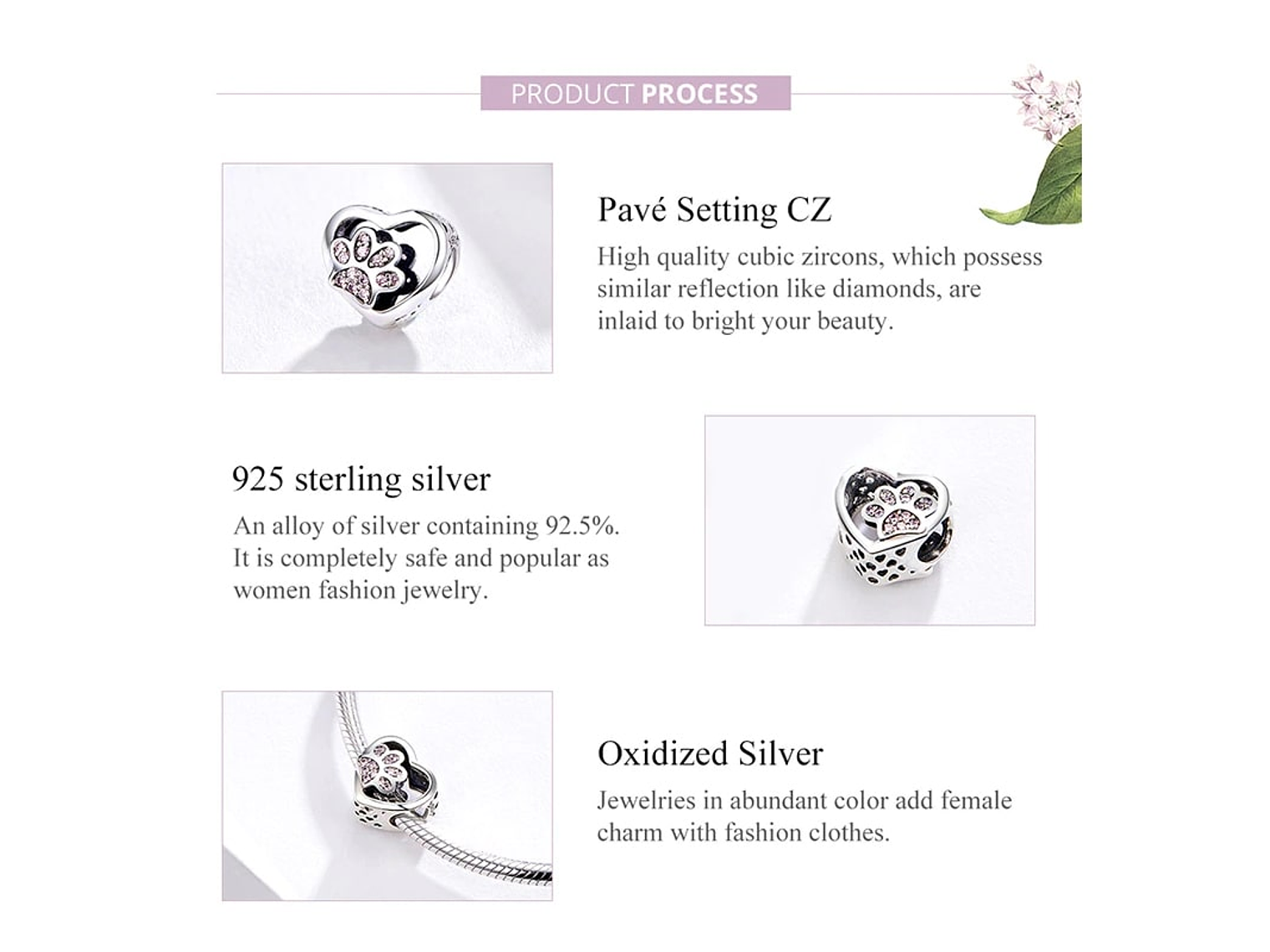 Charm Dije Plata 925 Corazon Patita Rosa Mascota 4