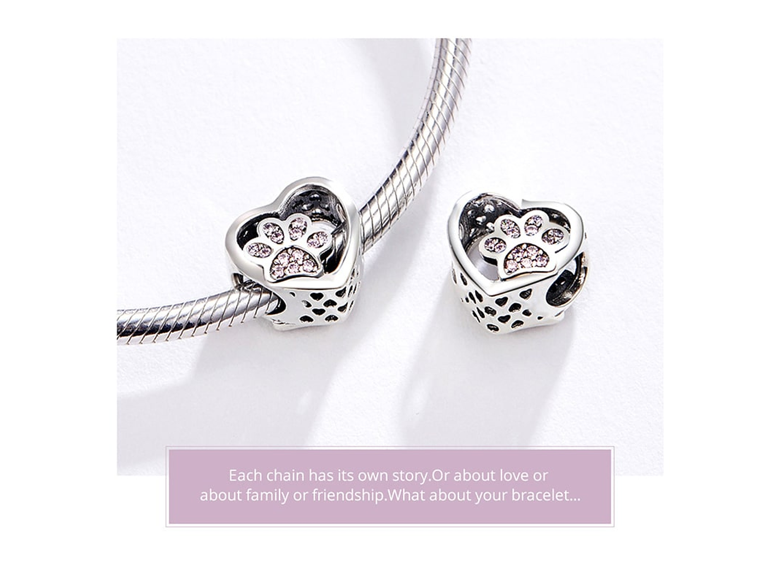 Charm Dije Plata 925 Corazon Patita Rosa Mascota 5