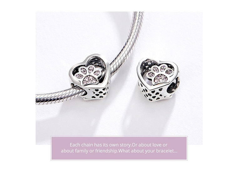 Charm Dije Plata 925 Corazon Patita Rosa Mascota 5